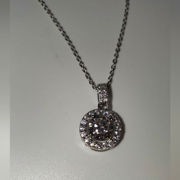 RESERVED 1.5 ct Moissanite 925 Sterling Silver Pendant and Chain Halo Necklace - Picture 5 of 10